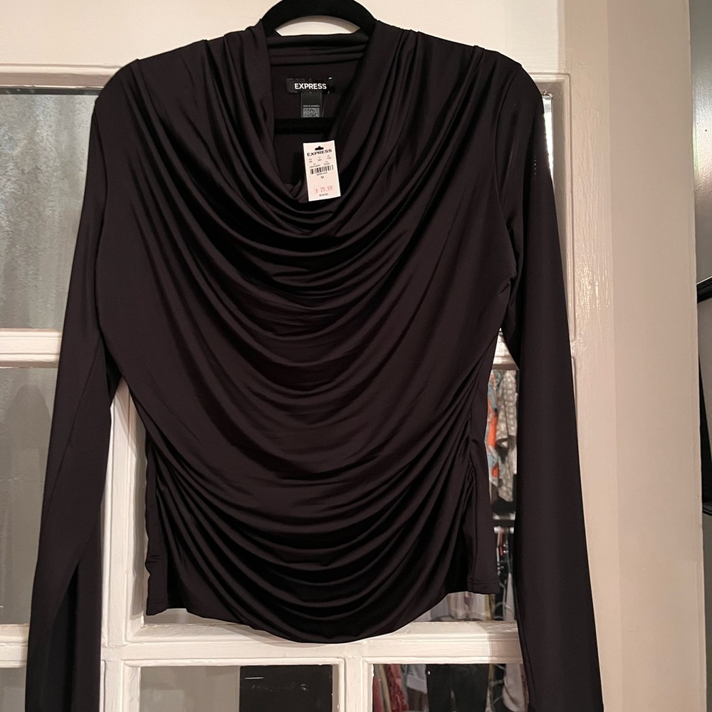 Express Black Ruched Long Sleeve Blouse